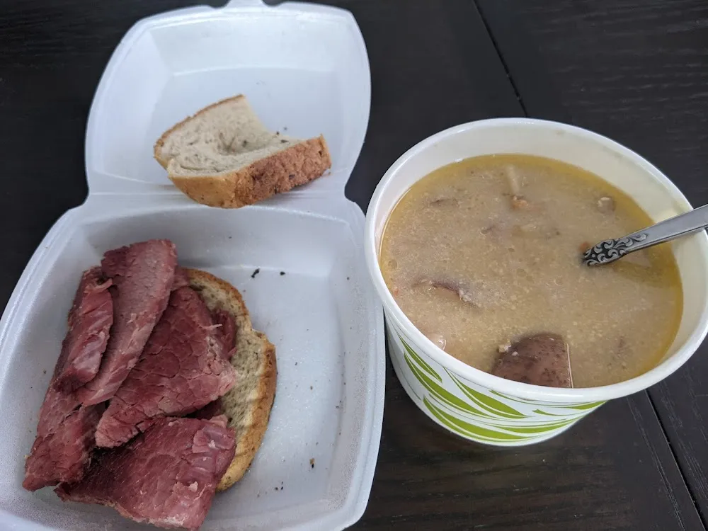 1 2 Corned Beef Sandwich and Small New England Clam Chowder